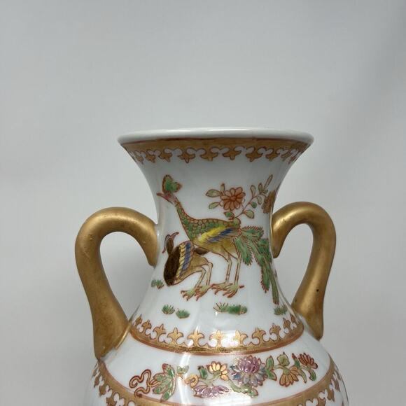 12.5" Vintage VTG Chinese Peacock Bird Vase Marked - Picture 7 of 13